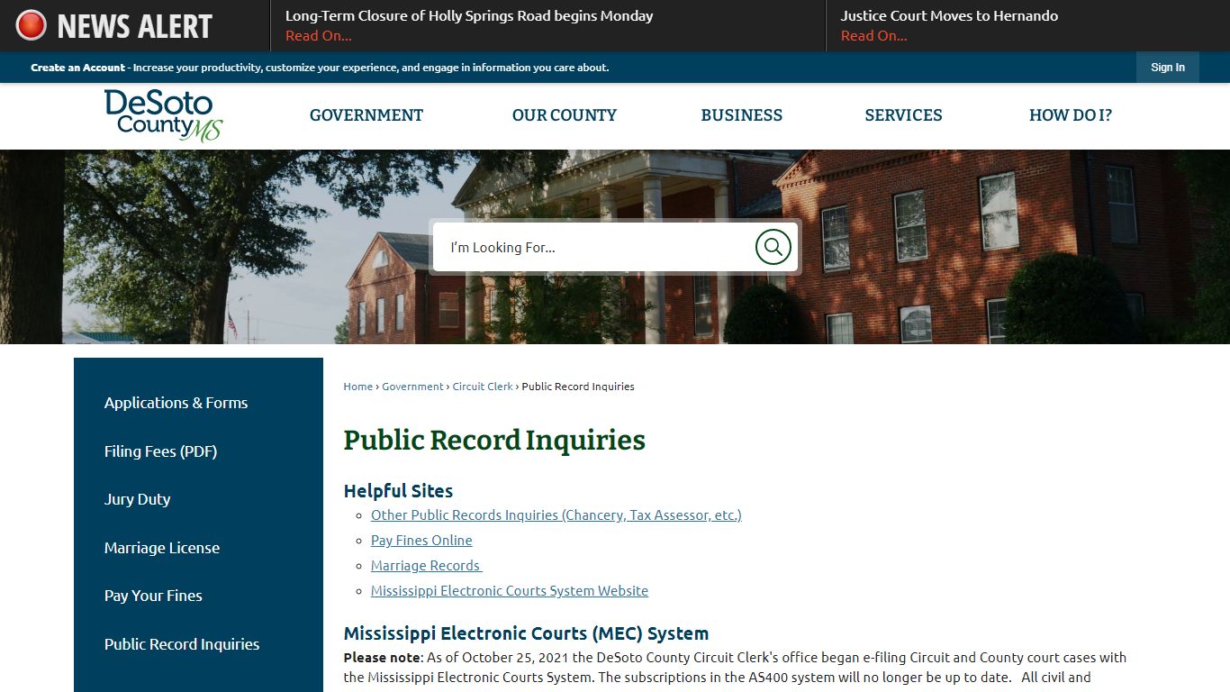 Public Record Inquiries | DeSoto County, MS - Official Website